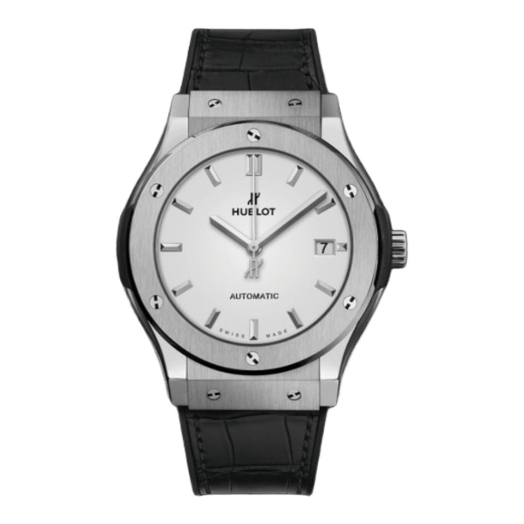 Classic Fusion Steel – White Dial Leather Strap Hublot Type