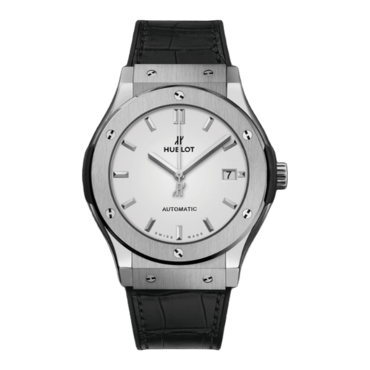 Classic Fusion Steel – White Dial Leather Strap Hublot Type