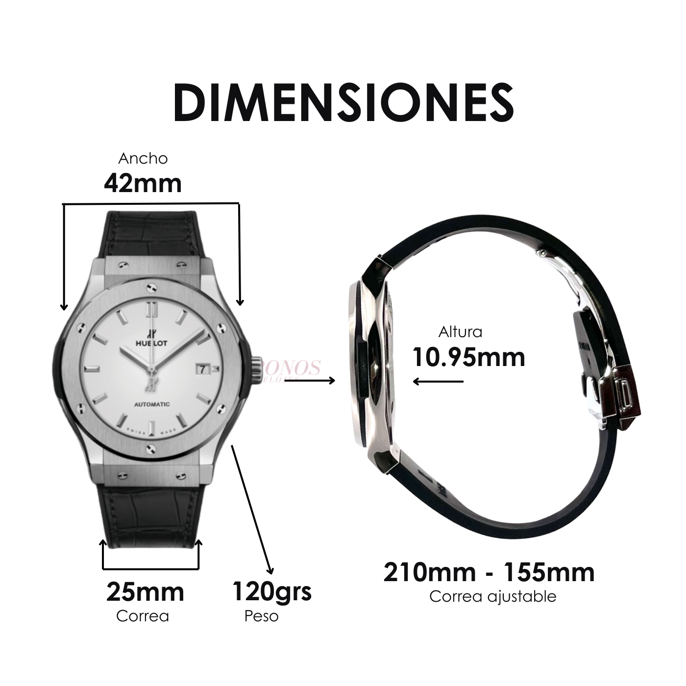 Classic Fusion Steel – White Dial Leather Strap Hublot Type