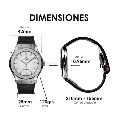 Classic Fusion Steel – White Dial Leather Strap Hublot Type