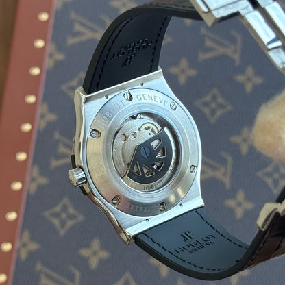Classic Fusion Steel – White Dial Leather Strap Hublot Type