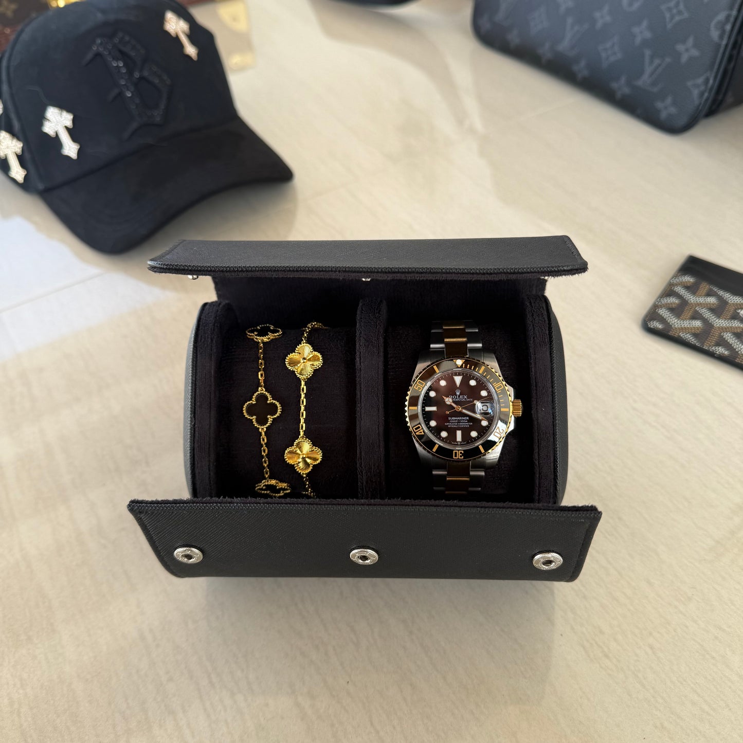 Two Slot Watch Roll - Black
