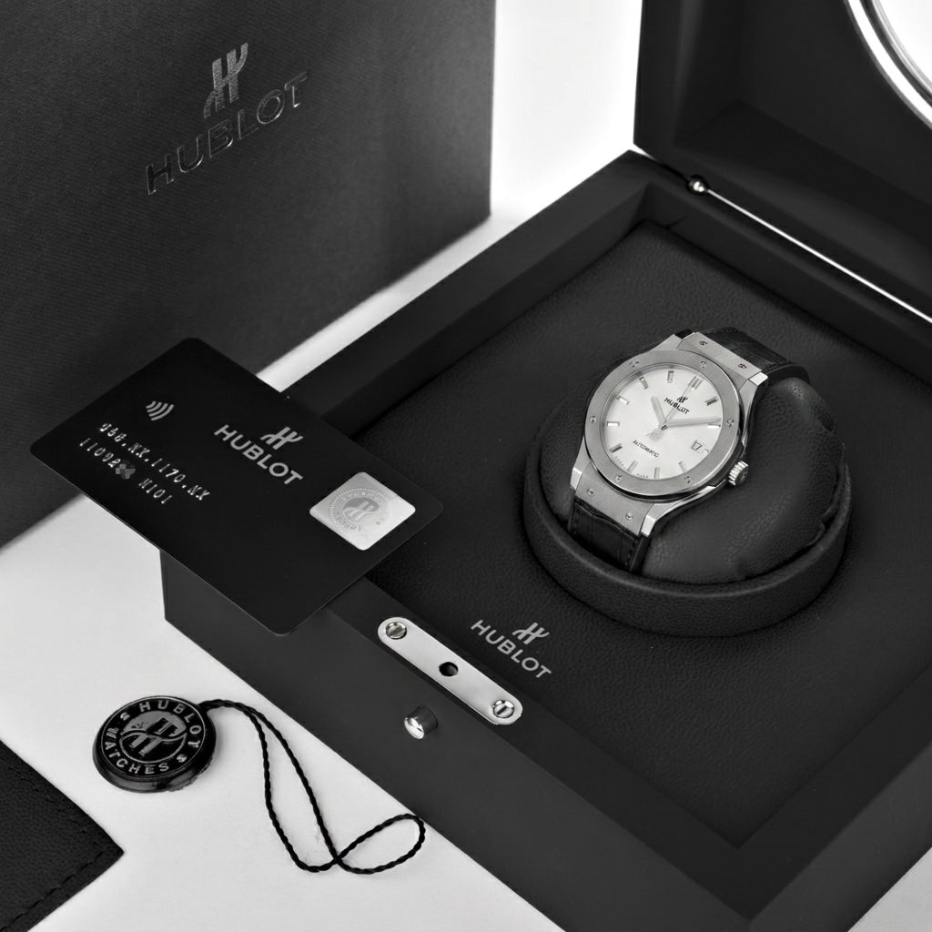 Classic Fusion Steel – White Dial Leather Strap Hublot Type