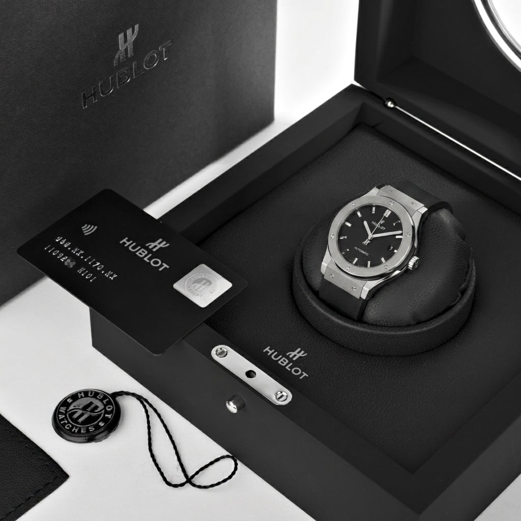 Classic Fusion Steel – Black Dial Leather Strap Hublot Type