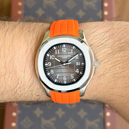 Aquanaut Steel rubber strap naranja maquinaria auténtica Kronos Relojes lateral