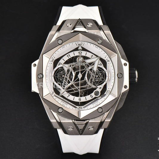 Big Bang Sang Bleu II Chrono 45mm White Skeleton Dial White Hub1240 - Authentic Movement