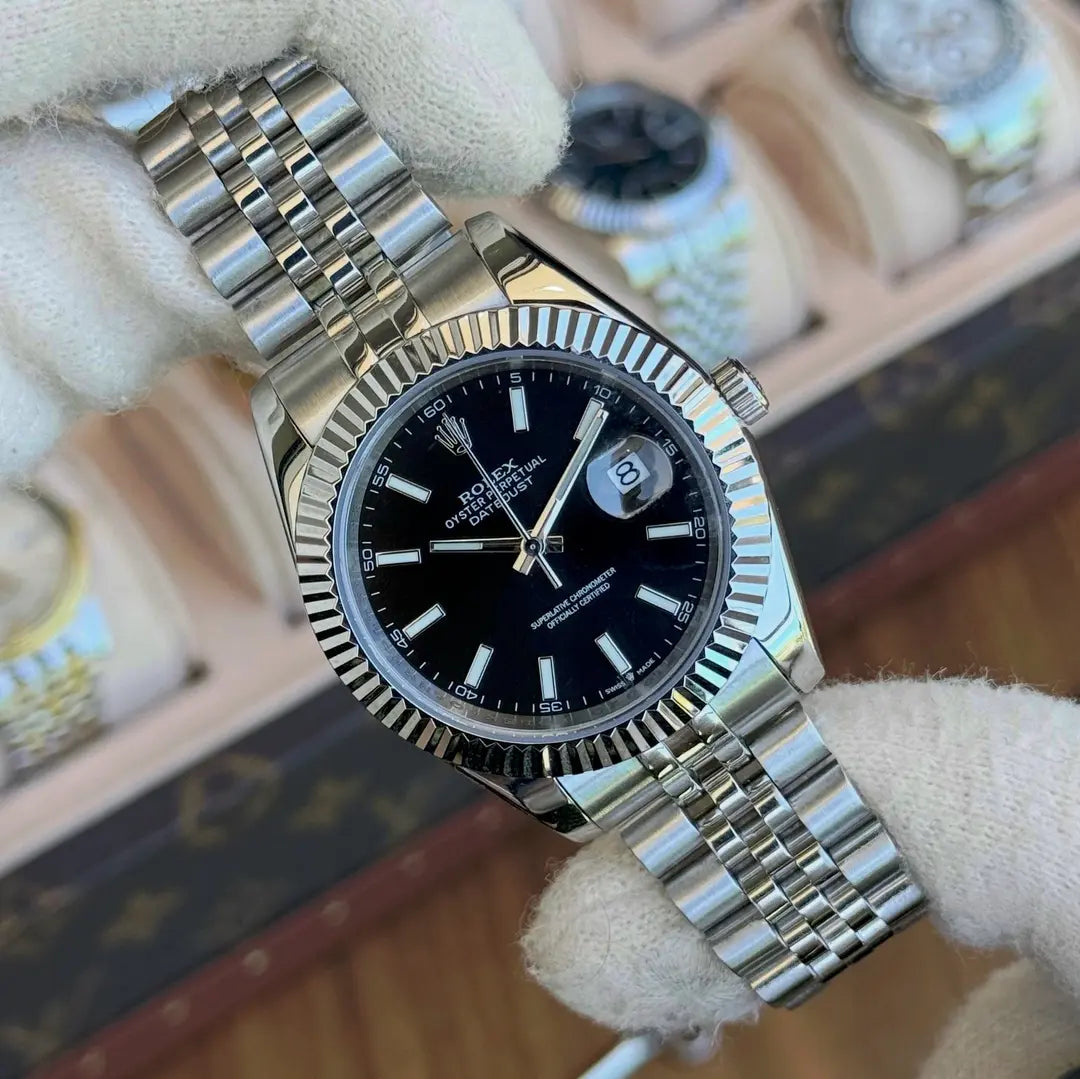 Reloj Datejust Oystersteel Jubilee Type Negro vista lateral - Kronos Relojes