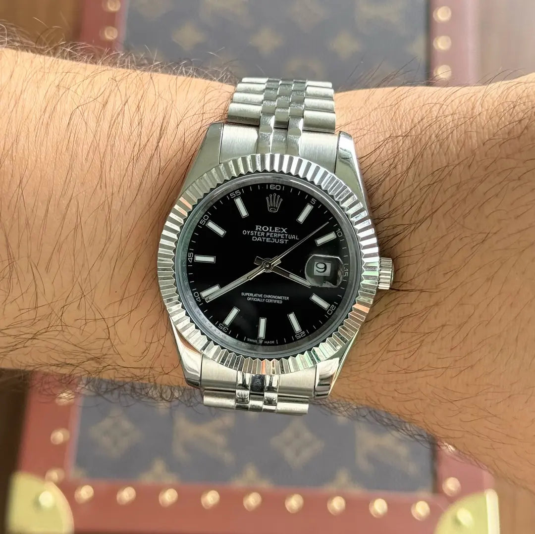 Detalle de esfera negra Datejust inspirado Rolex - Kronos Relojes