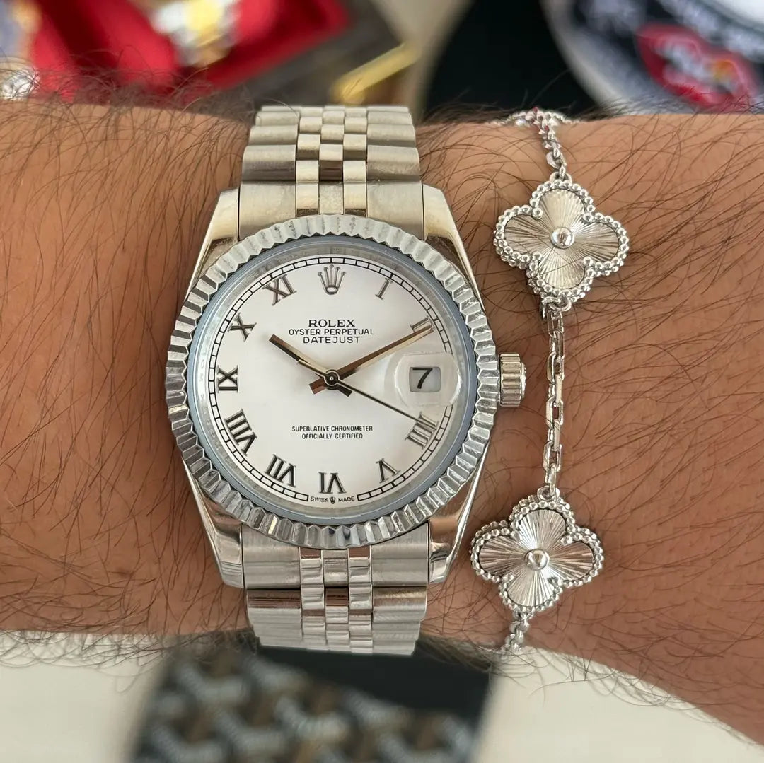 Esfera romana blanca Datejust Oystersteel maquinaria auténtica Kronos