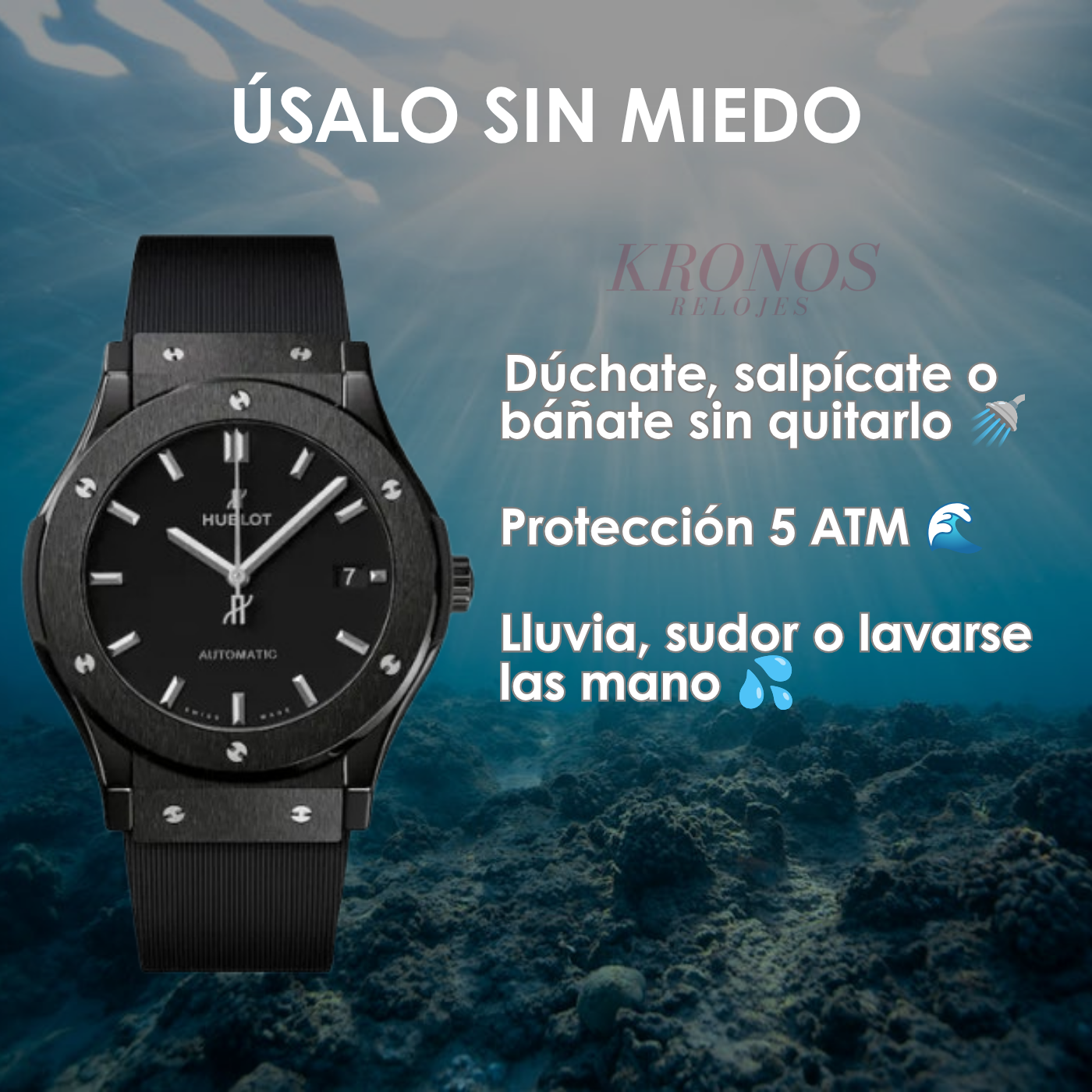 Classic Fusion Steel – Black Dial Leather Strap Hublot Type