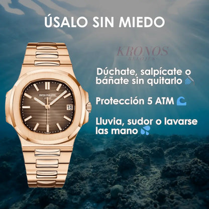 Nautilus inspirado lujo accesible Kronos Rose Gold diseño octagonal chocolate