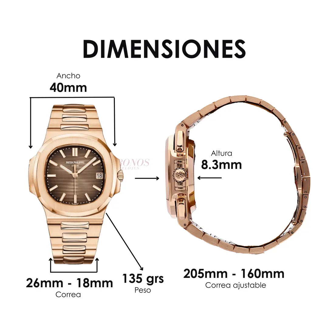 Pulsera Nautilus Rose Gold Chocolate Dial maquinaria auténtica Kronos Relojes