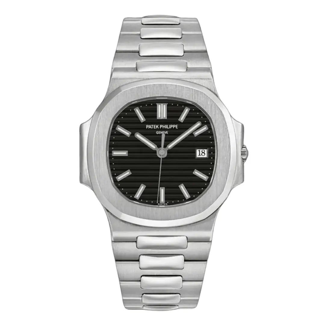 Nautilus Steel Black Dial reloj de lujo accesible Kronos Relojes vista frontal