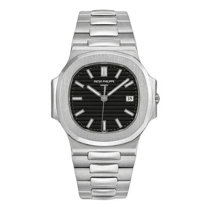 Nautilus Steel Black Dial reloj de lujo accesible Kronos Relojes vista frontal