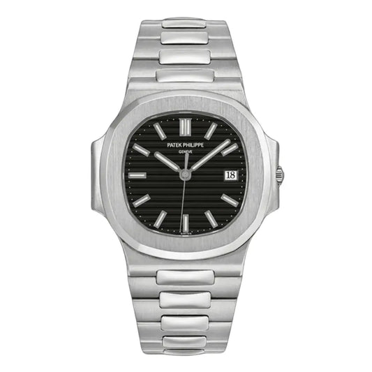 Nautilus Steel Black Dial reloj de lujo accesible Kronos Relojes vista frontal