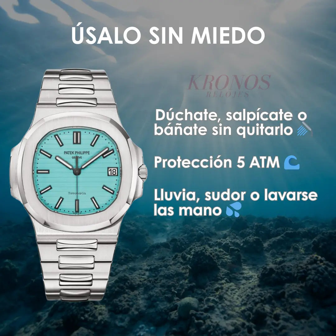 Reloj Nautilus acero pulido esfera turquesa Kronos México