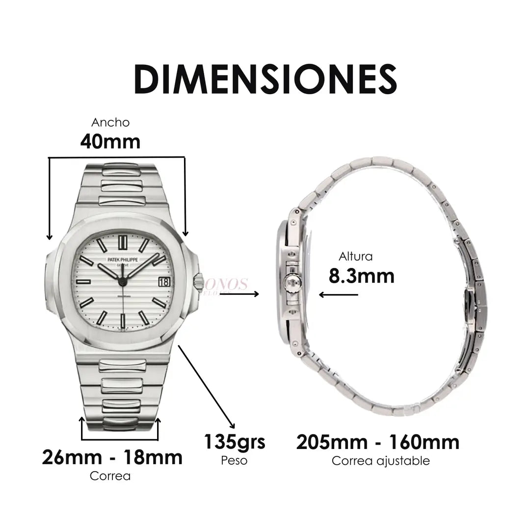 Nautilus Steel White Dial maquinaria auténtica Kronos Relojes envío