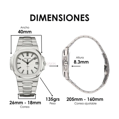 Nautilus Steel White Dial maquinaria auténtica Kronos Relojes envío