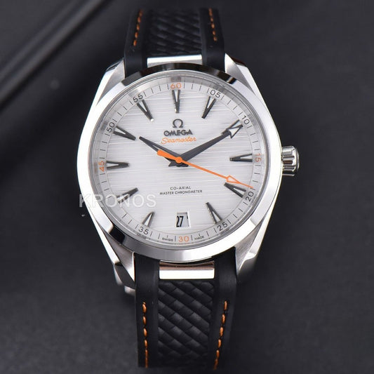 Aqua Terra 150m Seamaster 41mm White Dial Orange Hands Black - Authentic Movement