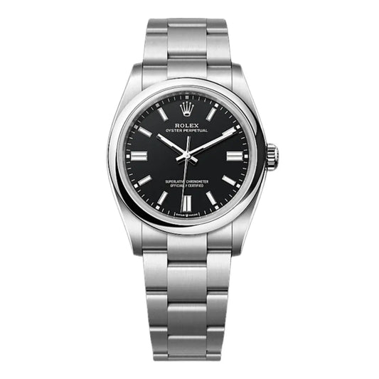Reloj Oyster Perpetual Oystersteel Black Dial estilo AAA - Kronos Relojes
