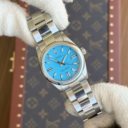 Detalle carátula Tiffany azul Oyster Perpetual - Kronos Relojes