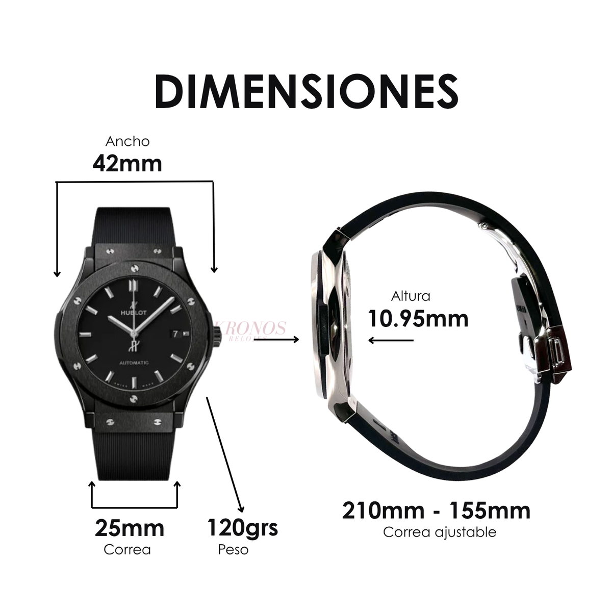 Classic Fusion Steel – Black Dial Leather Strap Hublot Type