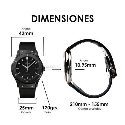 Classic Fusion Steel – Black Dial Leather Strap Hublot Type
