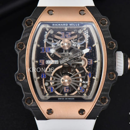 RM012 01 Tourbillon Rose Gold Case White Crown White - Authentic Movement