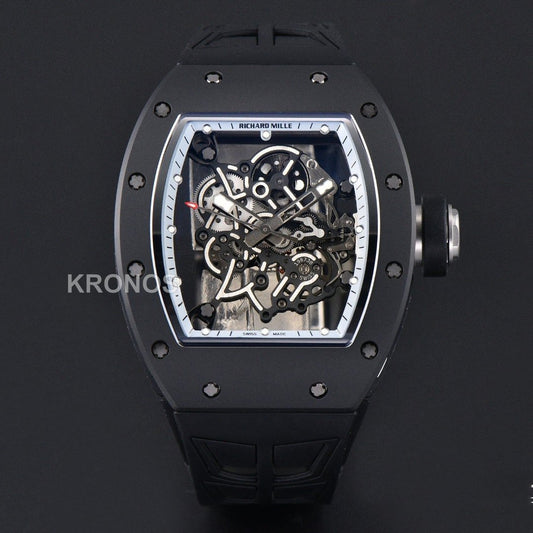 Rm055 Ceramic 42.7mm Black White Skeleton Dial Black Crown Black Rmul2 - Authentic Movement