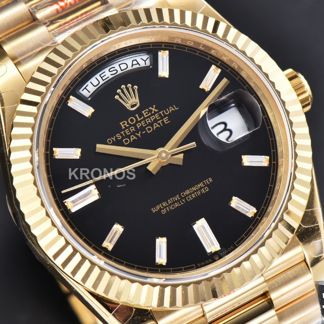 Day-Date 40mm Black Dial Diamond Authentic Movement