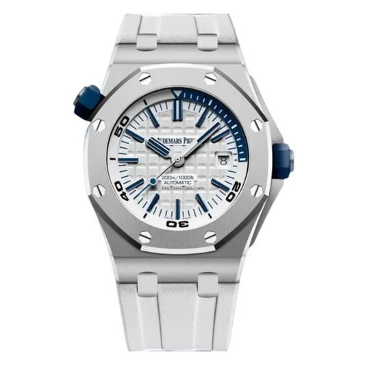 Royal Oak Offshore steel esfera blanca correa goma Kronos Relojes