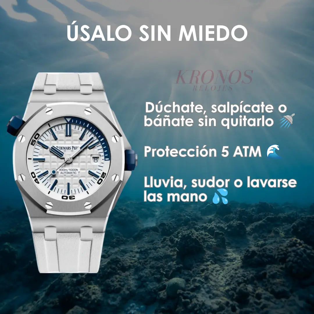 Esfera blanca Royal Oak Offshore steel tipo AP correa goma Kronos
