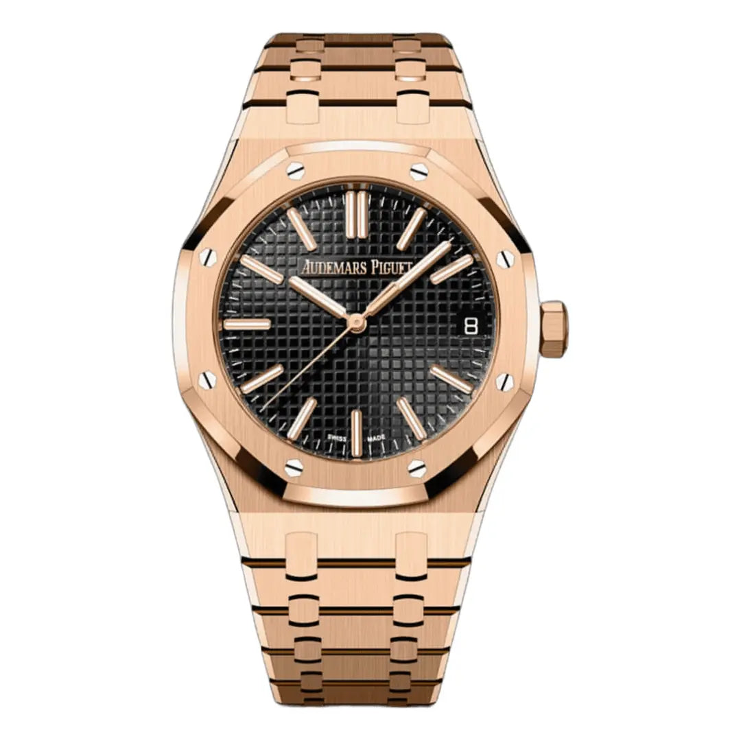 Royal Oak Rose Gold Black Dial reloj de lujo Kronos Relojes