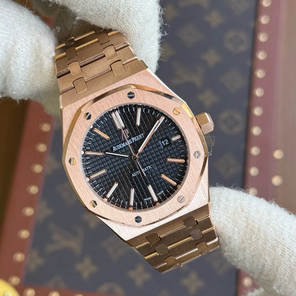 Reloj Audemars Piguet inspirado Royal Oak oro rosa esfera negra Kronos