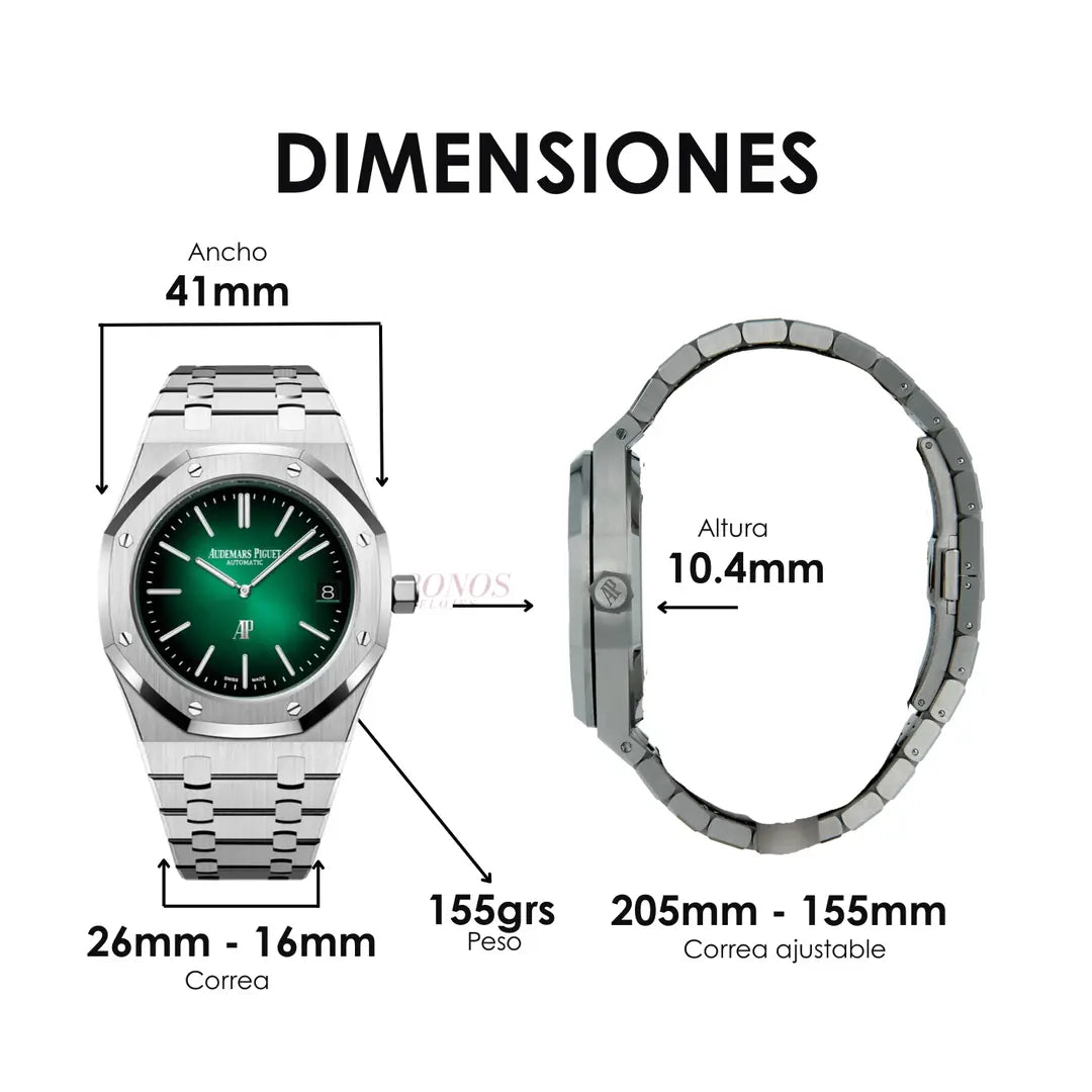 Royal Oak Steel Green Dial Kronos reloj lujo para hombre mujer unisex
