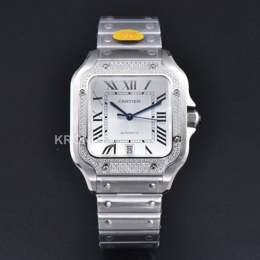 Santos XL 40mm White Dial Diamond - Authentic Movement