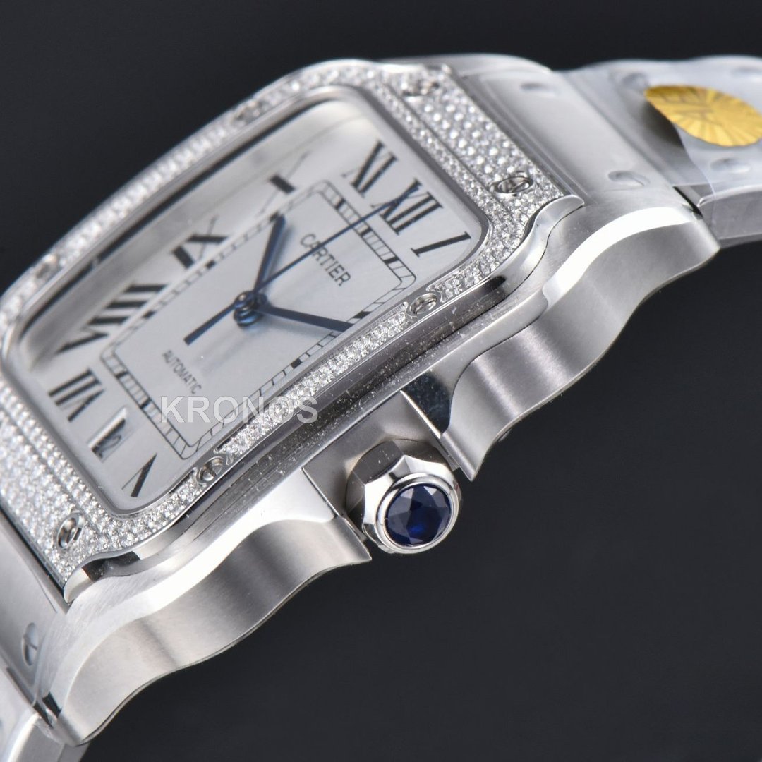Santos XL 40mm White Dial Diamond - Authentic Movement