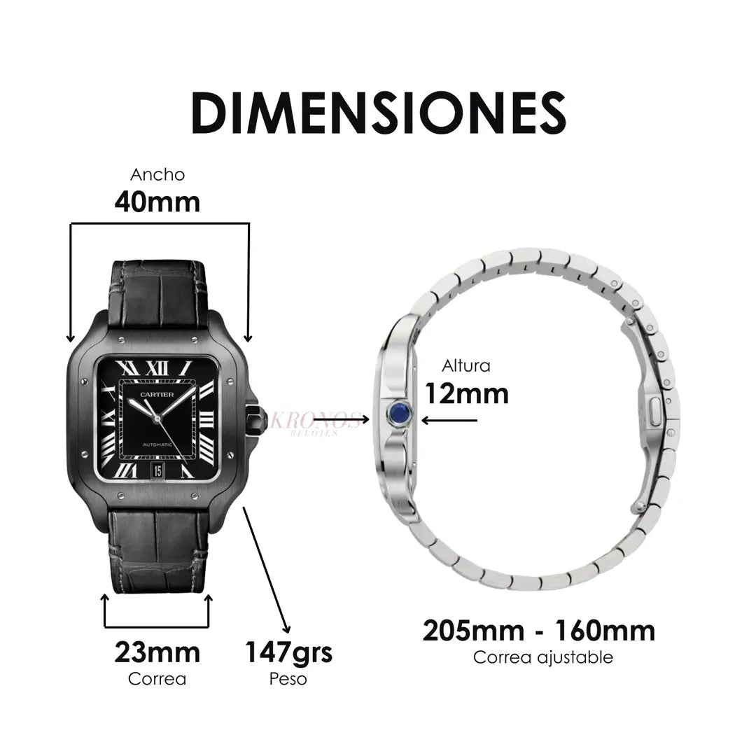 Reloj Santos Steel esfera negra cuero Kronos lujo accesible España