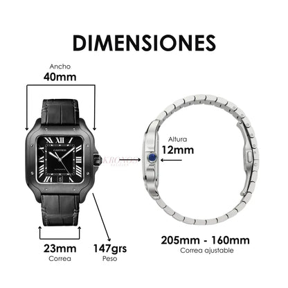 Reloj Santos Steel esfera negra cuero Kronos lujo accesible España