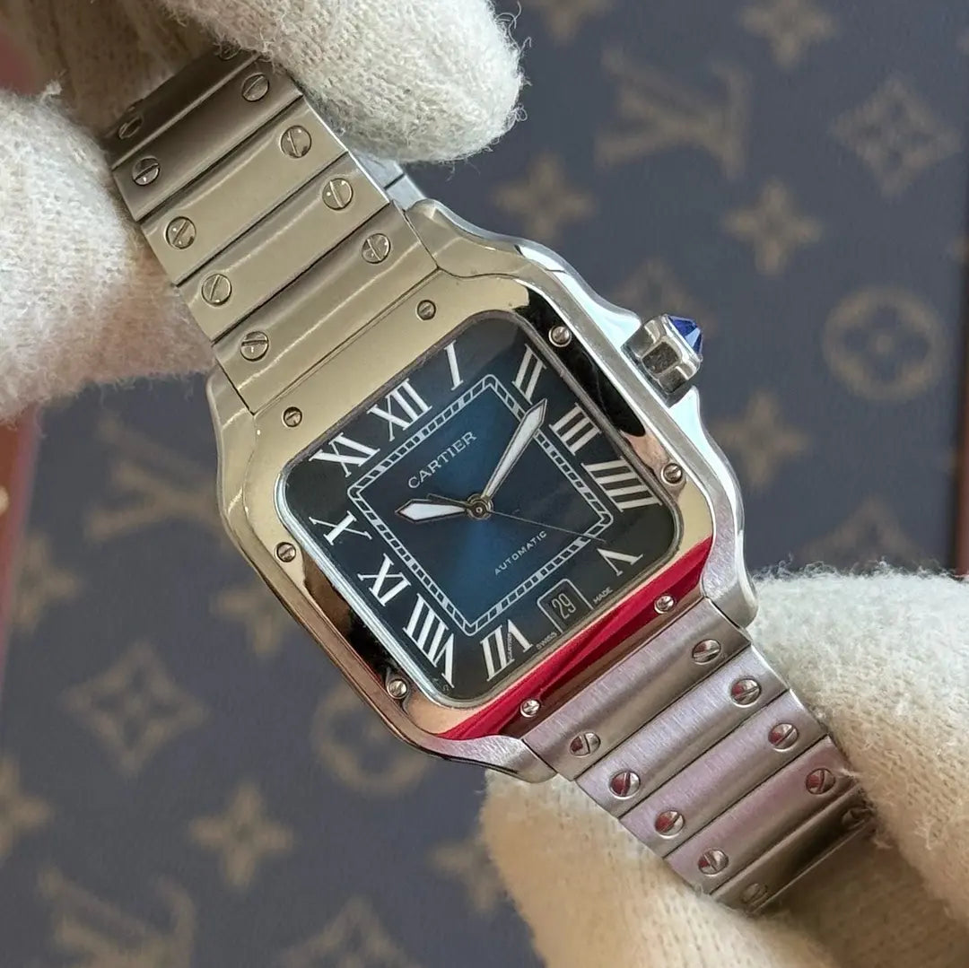 Detalle carátula azul Santos Steel Kronos Relojes lujo accesible