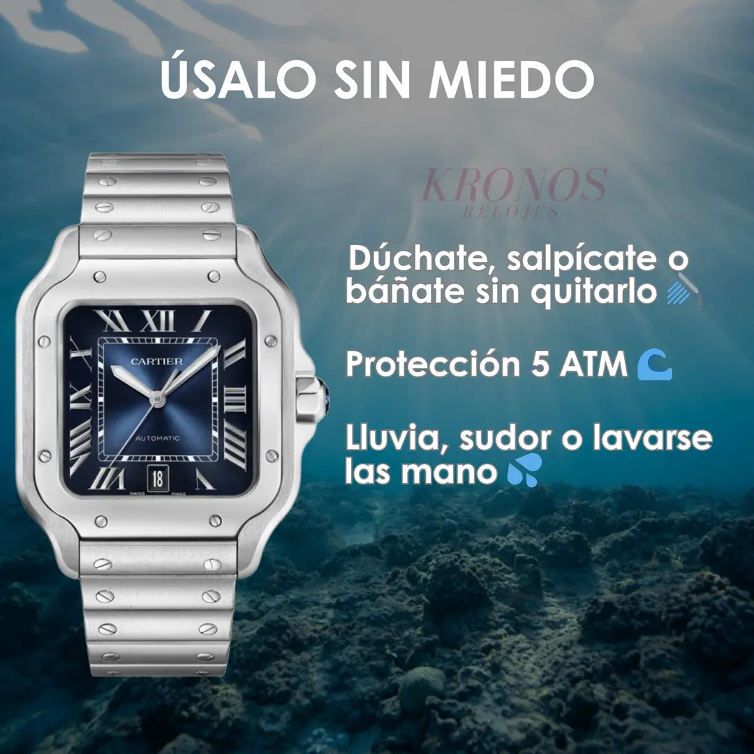 Reloj Santos Blue Dial elegante formal Kronos Relojes México