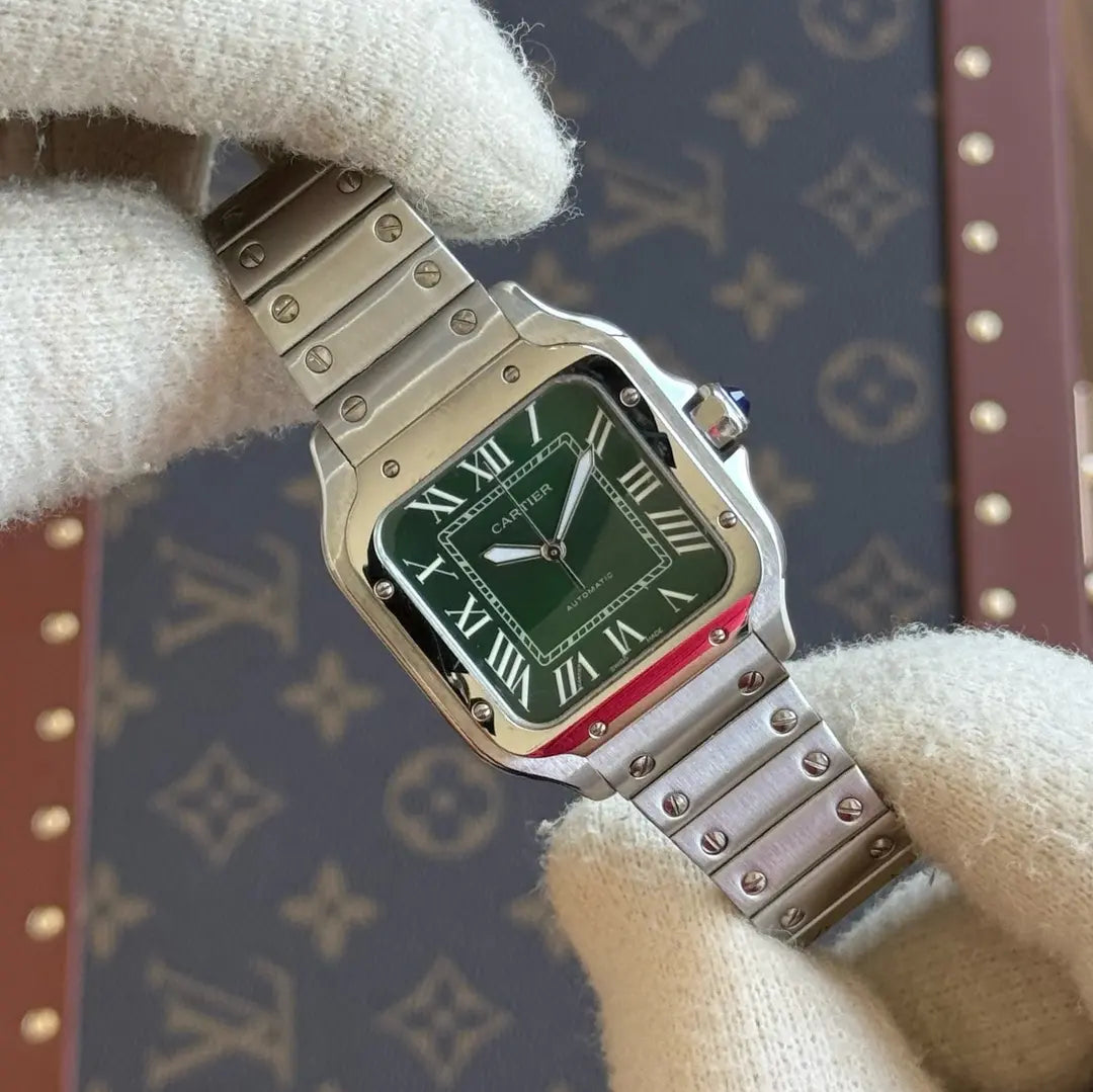 Reloj Santos Steel esfera verde cronógrafo Kronos Relojes detalle
