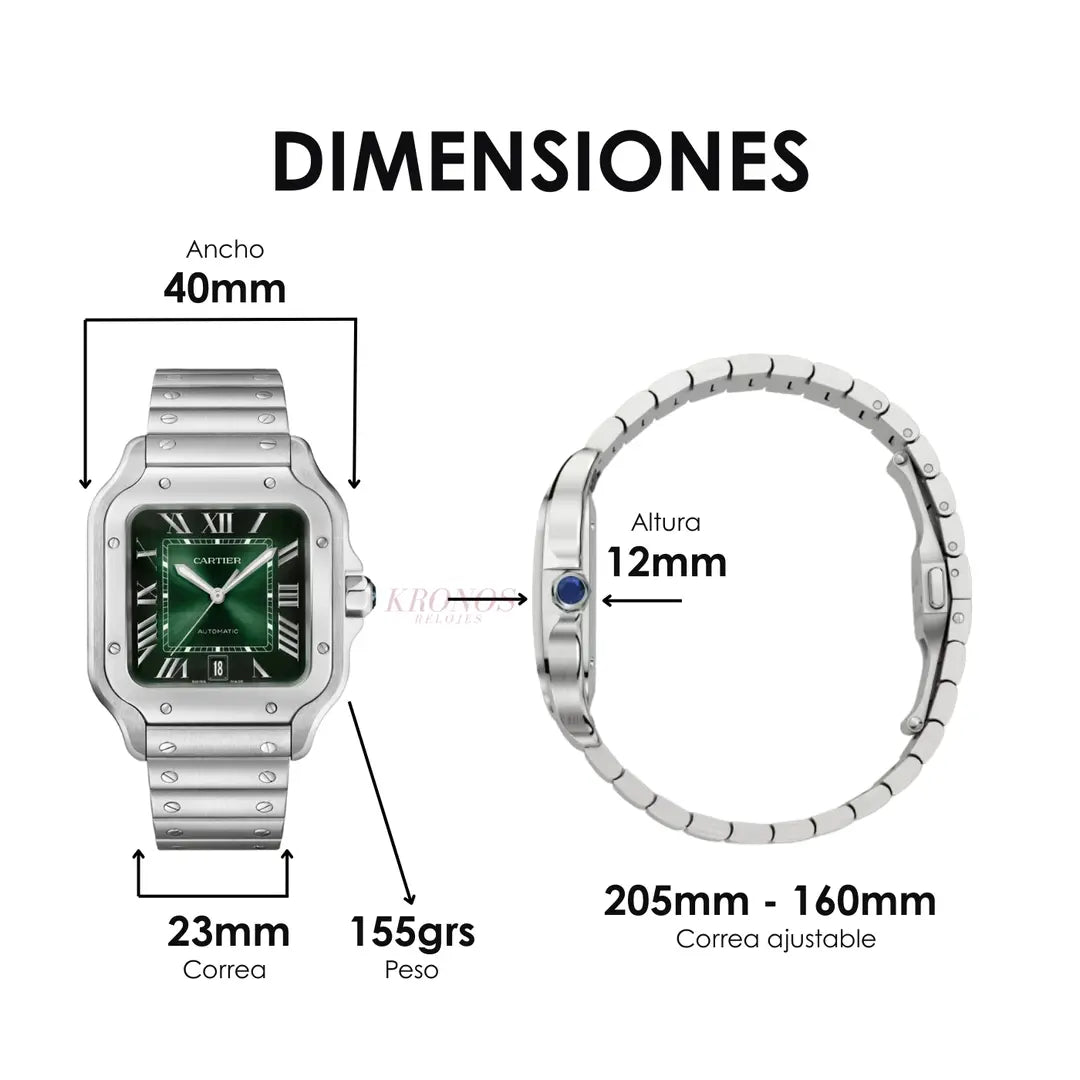 Reloj Santos Steel Green Dial presentación lujo accesible Kronos