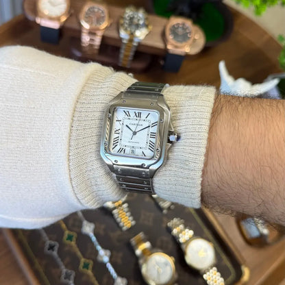 Reloj Santos Steel acero inoxidable Kronos con dial blanco