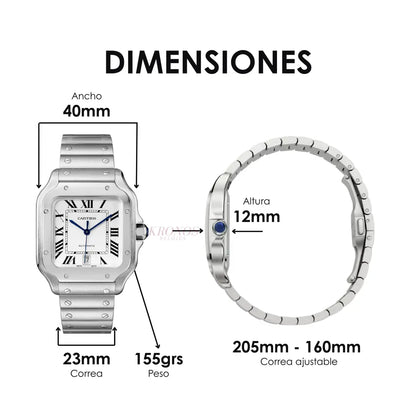 Reloj inspirado Santos Steel esfera blanca Kronos Relojes