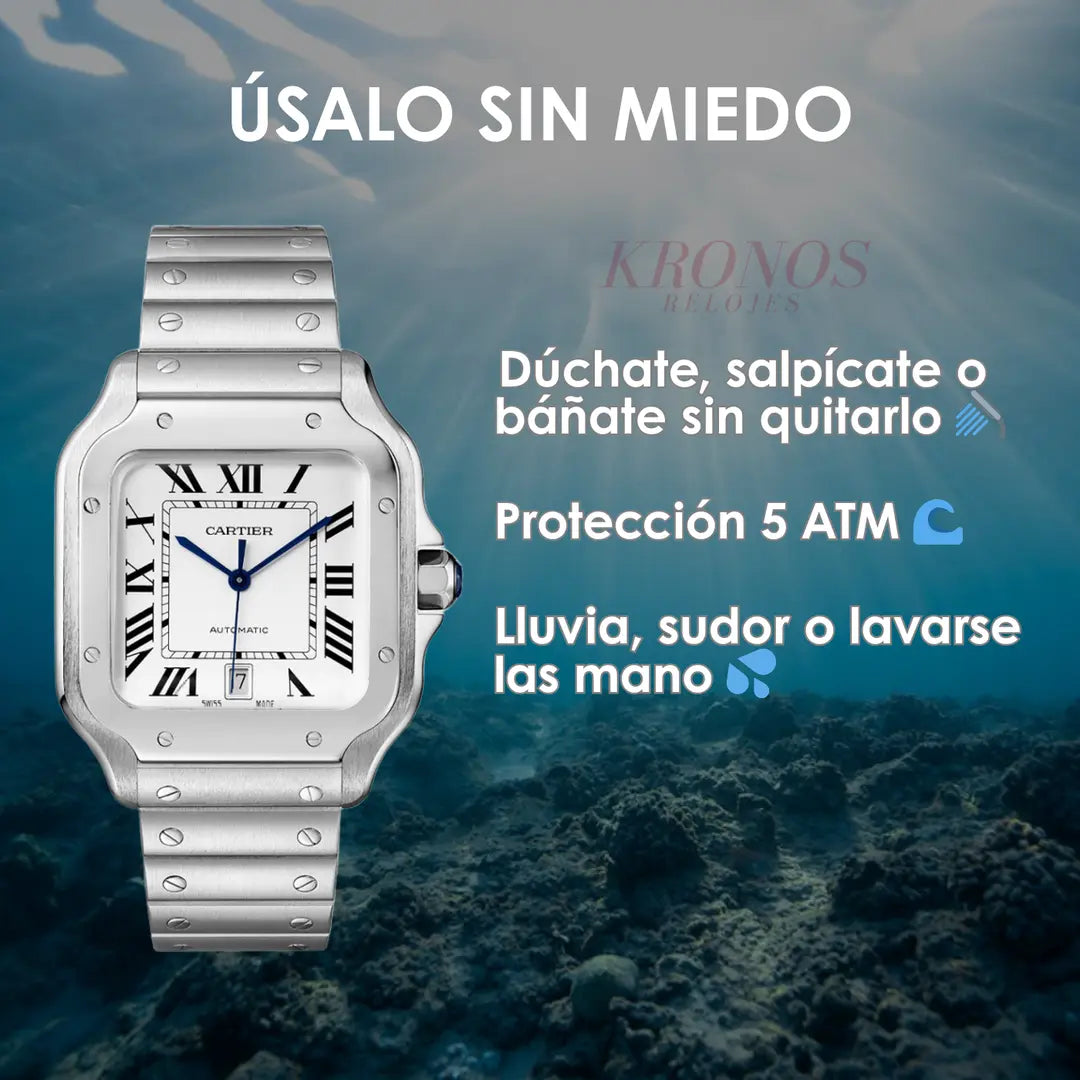 Vista lateral correa Santos Steel White Dial Kronos