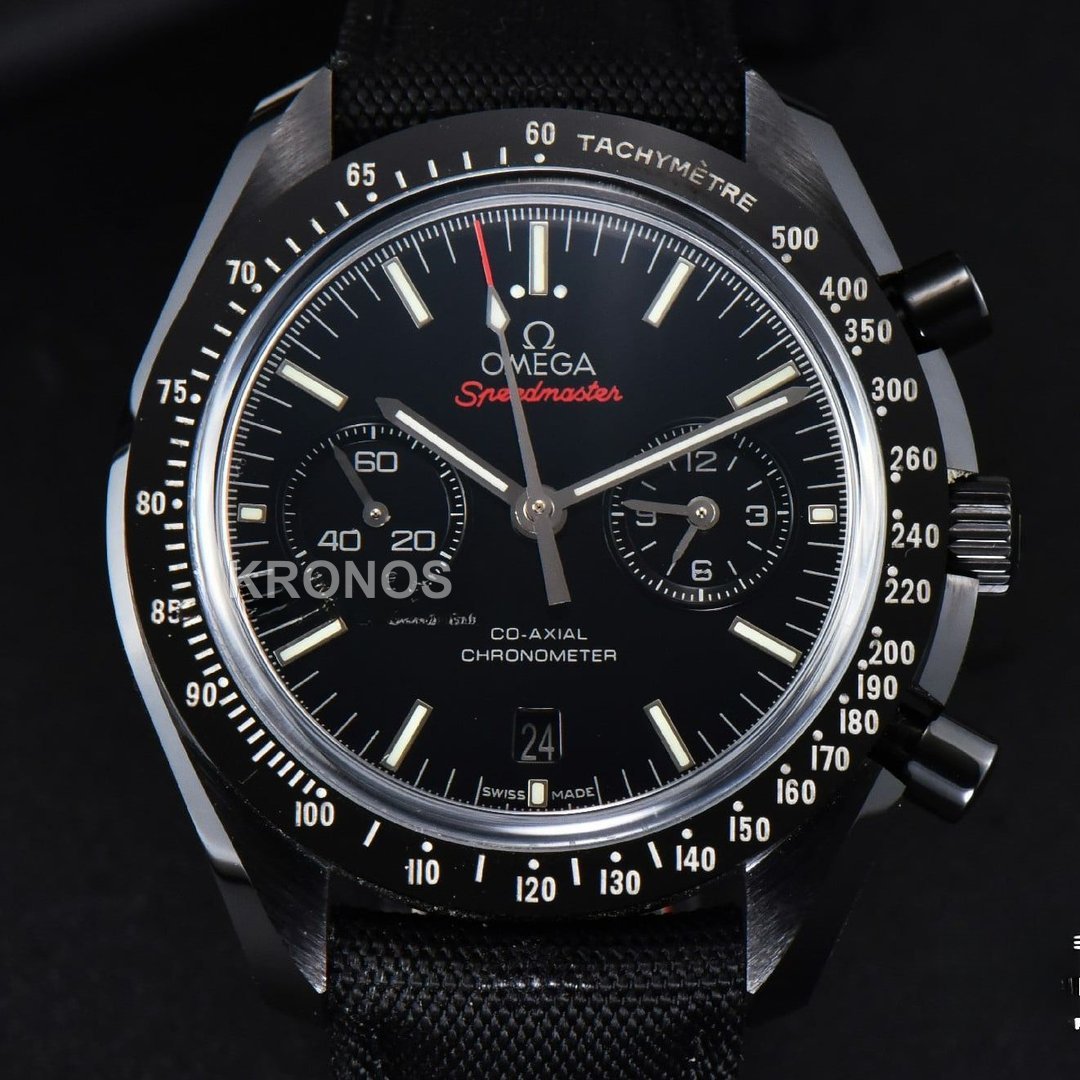 Speedmaster 'Dark Side Of The Moon' Real Ceramic Omf 44mm Black Dial Nylon Strap - Authentic Movement