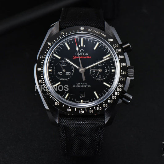 Speedmaster 'Dark Side Of The Moon' Real Ceramic Omf 44mm Black Dial Nylon Strap - Authentic Movement