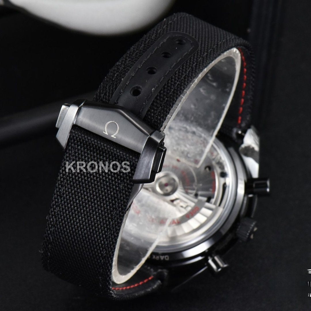 Speedmaster 'Dark Side Of The Moon' Real Ceramic Omf 44mm Black Dial Nylon Strap - Authentic Movement