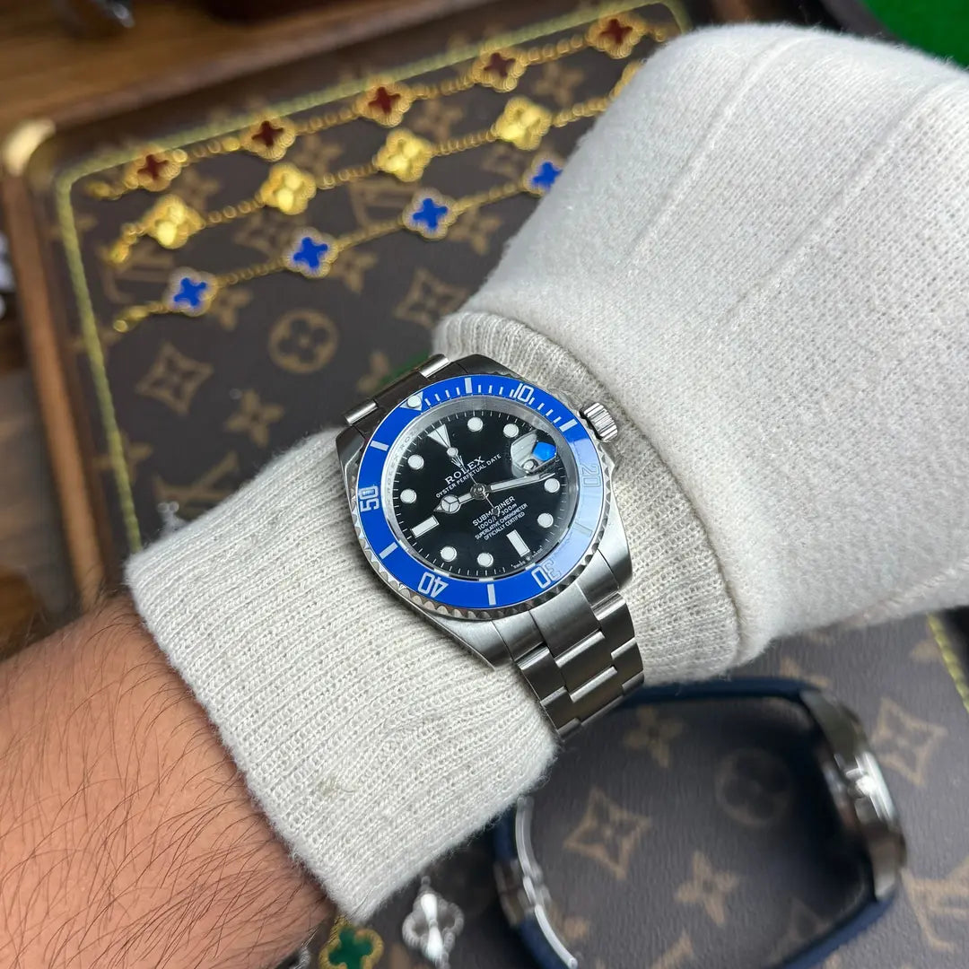 Submariner inspirado Black Dial Blue Bezel acero inoxidable Kronos
